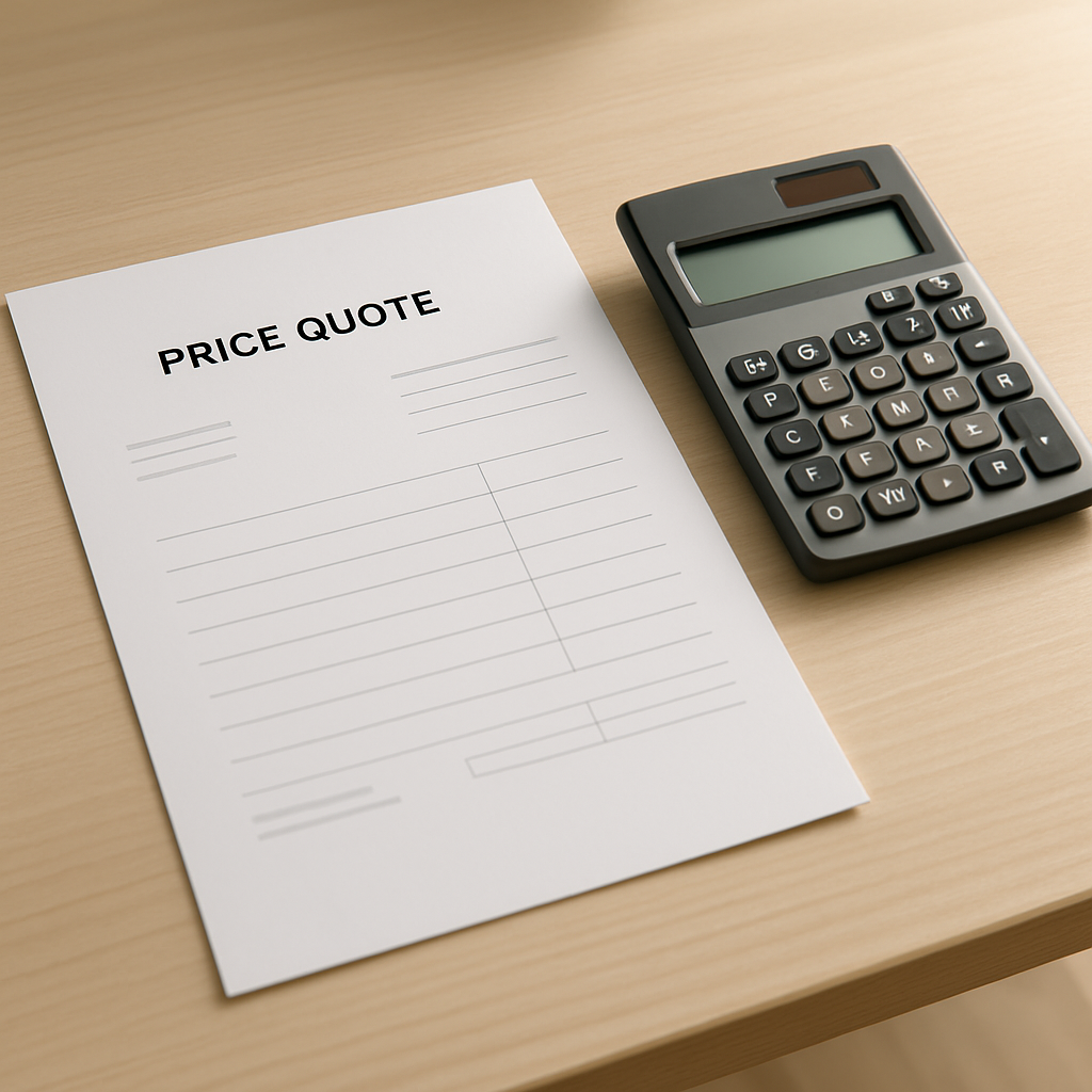 Transparent printing cost quote on a desk